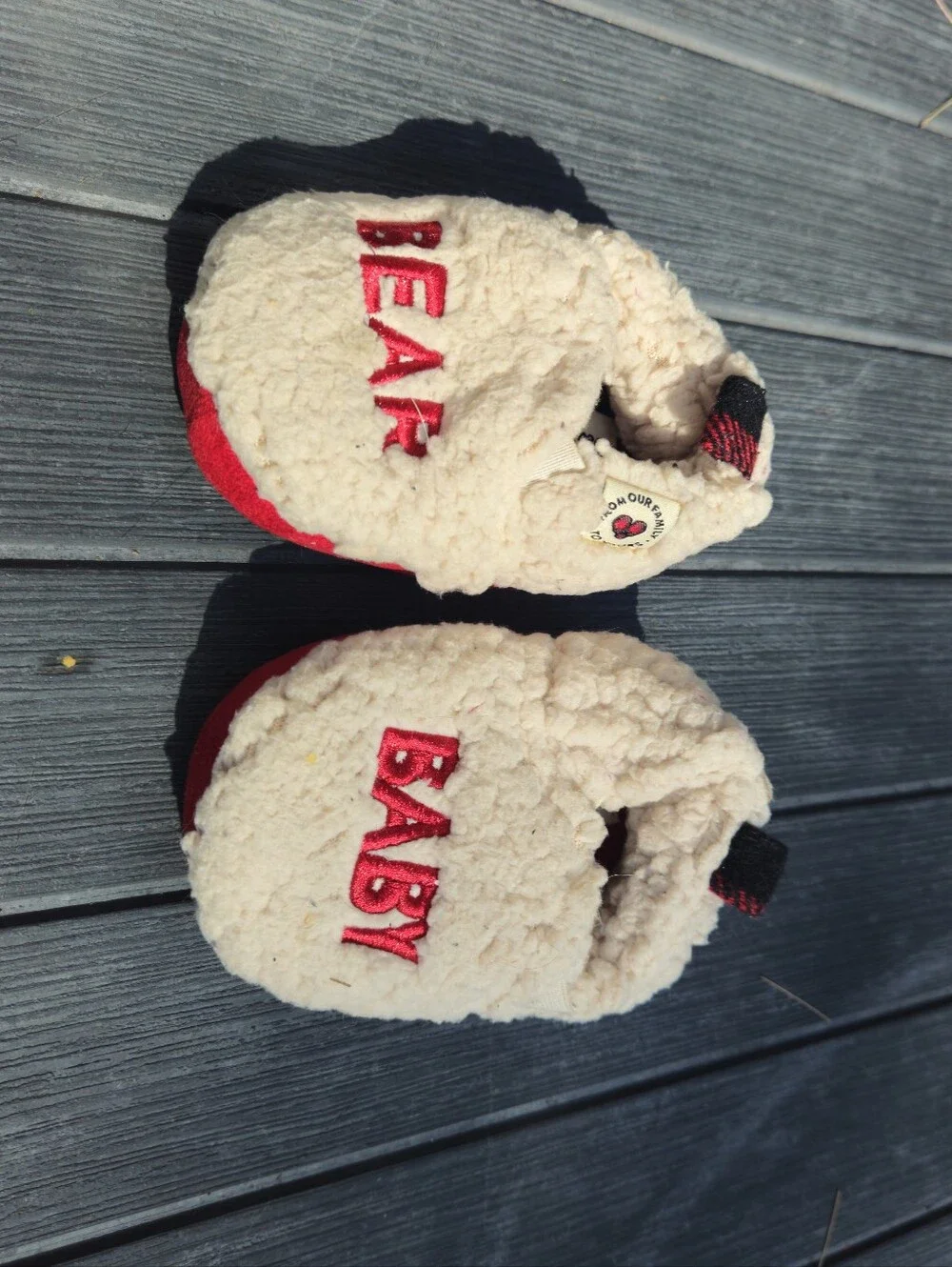🔥Dearfoams Baby Bear Sherpa‎ Slippers Cream Red 9-12 Months
